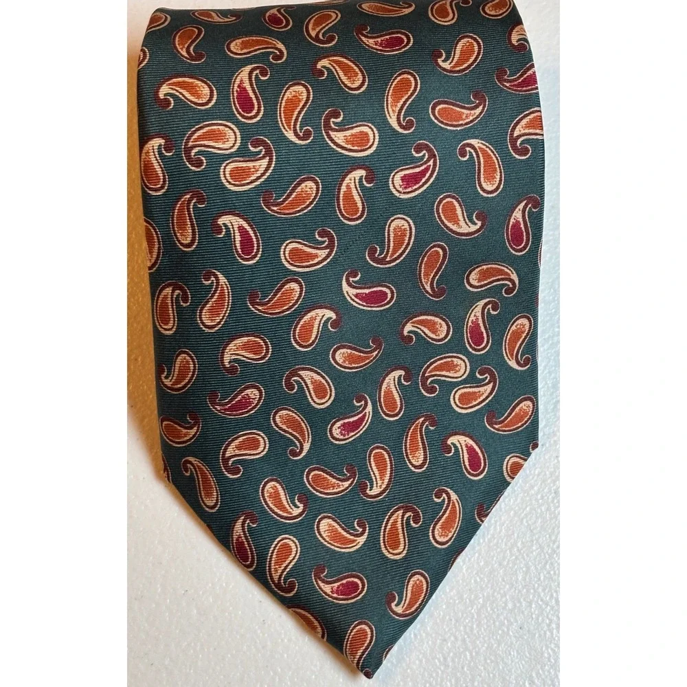 Liberty of London Silk Paisley Tie Green‎ Burgundy Orange Men's Necktie